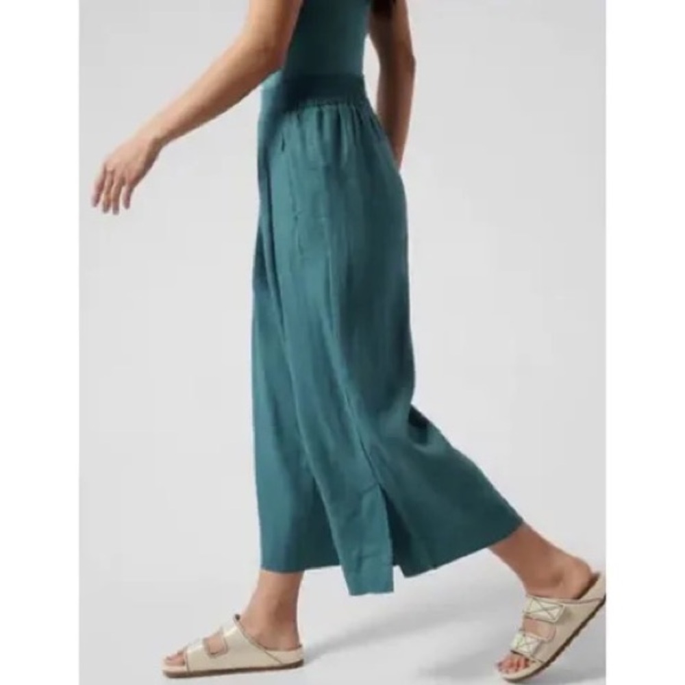 Athleta Wide Crop Linen Pant and Cropped shirt set